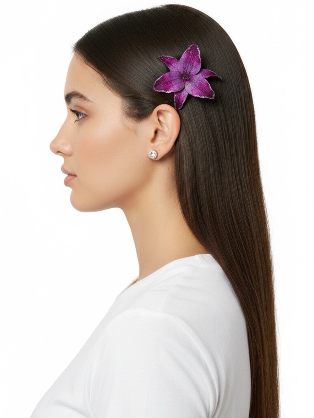 Dark Purple Orchid Tiki Glitter Edge Floral Flower Alligator Hair Clip Brooch